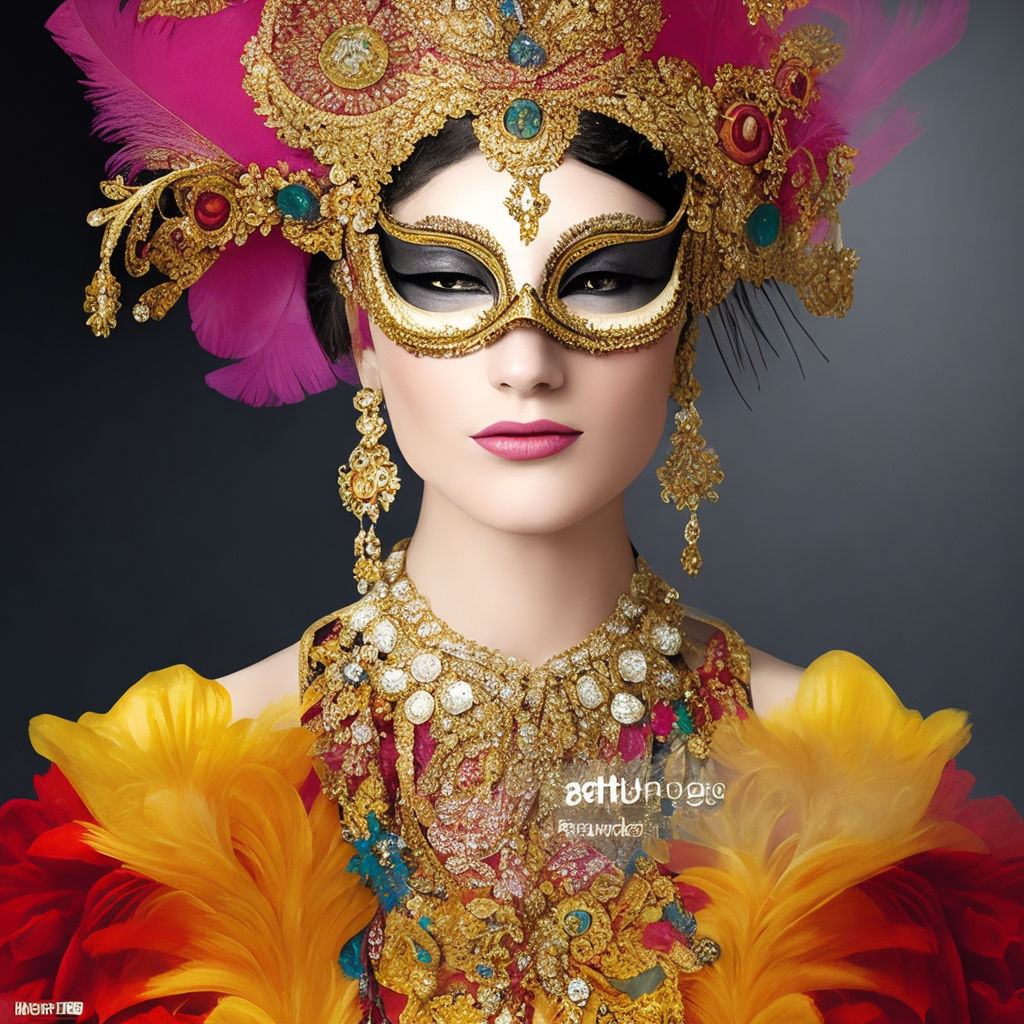 Beautiful Woman in Corset and Wearing Venetian Carnival Mask