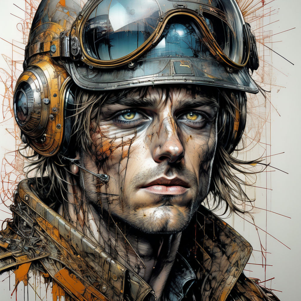 Epic steampunk portrait painting of a heavily scarred tall soldier