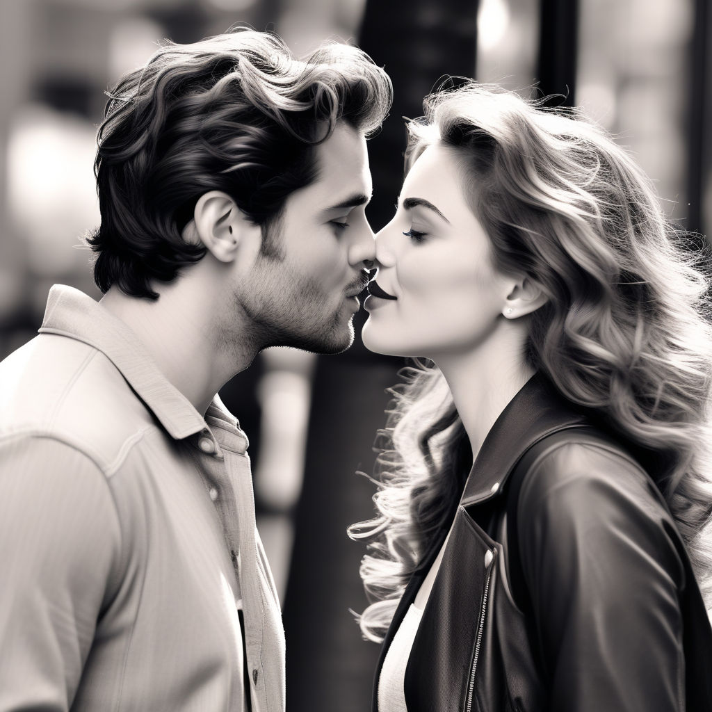 Realistic {silhouette couple kissing - AI Photo Generator - starryai