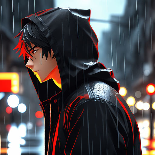 Lexica - Anime young boy, black long messy hair, red eyes, red tattoo under  eyes, sad face, black hoodie