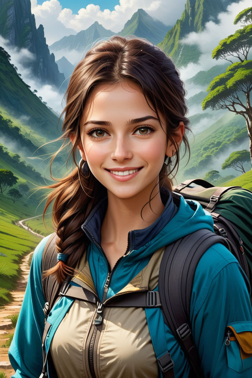 Hiking clipart illustration depicting a hiker with a backpack, enjoying the  scenic view of a waterfall in a lush forest. AI Generated 26674671 PNG