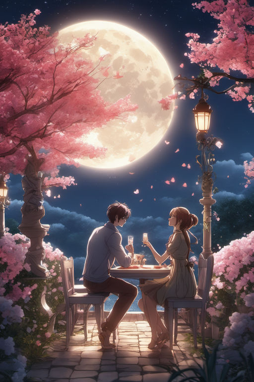 Starry Night Romance: Anime Couple Sharing a Kiss Under the Open Sky, Anime  Digital Art illustration for background wallpaper. Generative AI Stock  Illustration