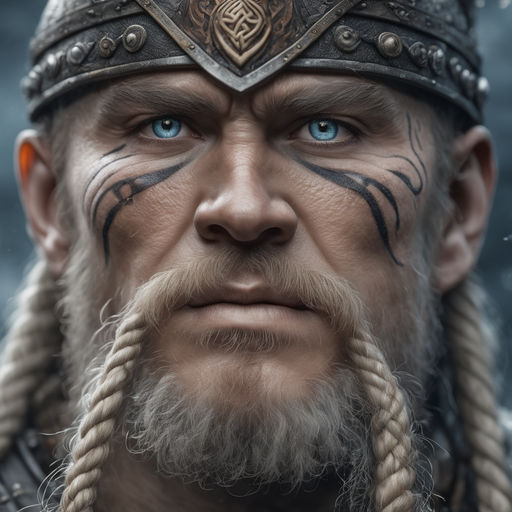 Strong Viking man with bright colored war paint - Playground