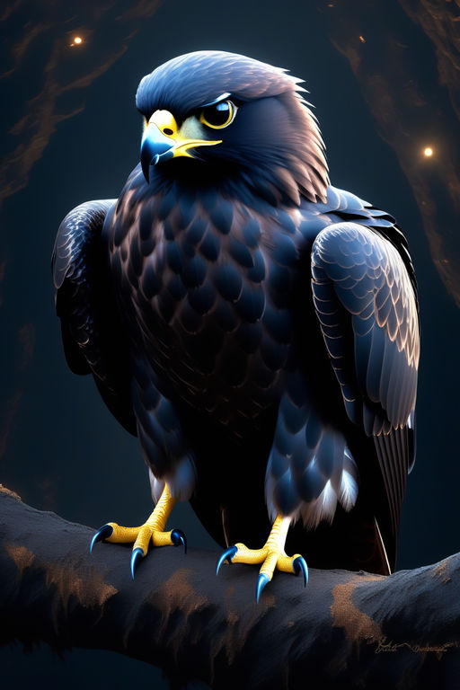 A cybernetic majestic beautiful powerful harpy eagle with black wings with  gold tips stunning hyper realistic photorealistic - Playground