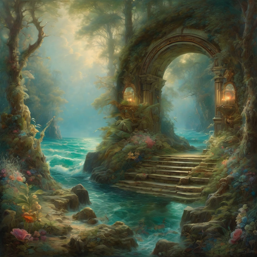 Fantasy magic portal. Portal in the elven forest to another world. Digital  art. Illustration. Painting. Hyper-realistic. 3D illustration. Stock  Illustration