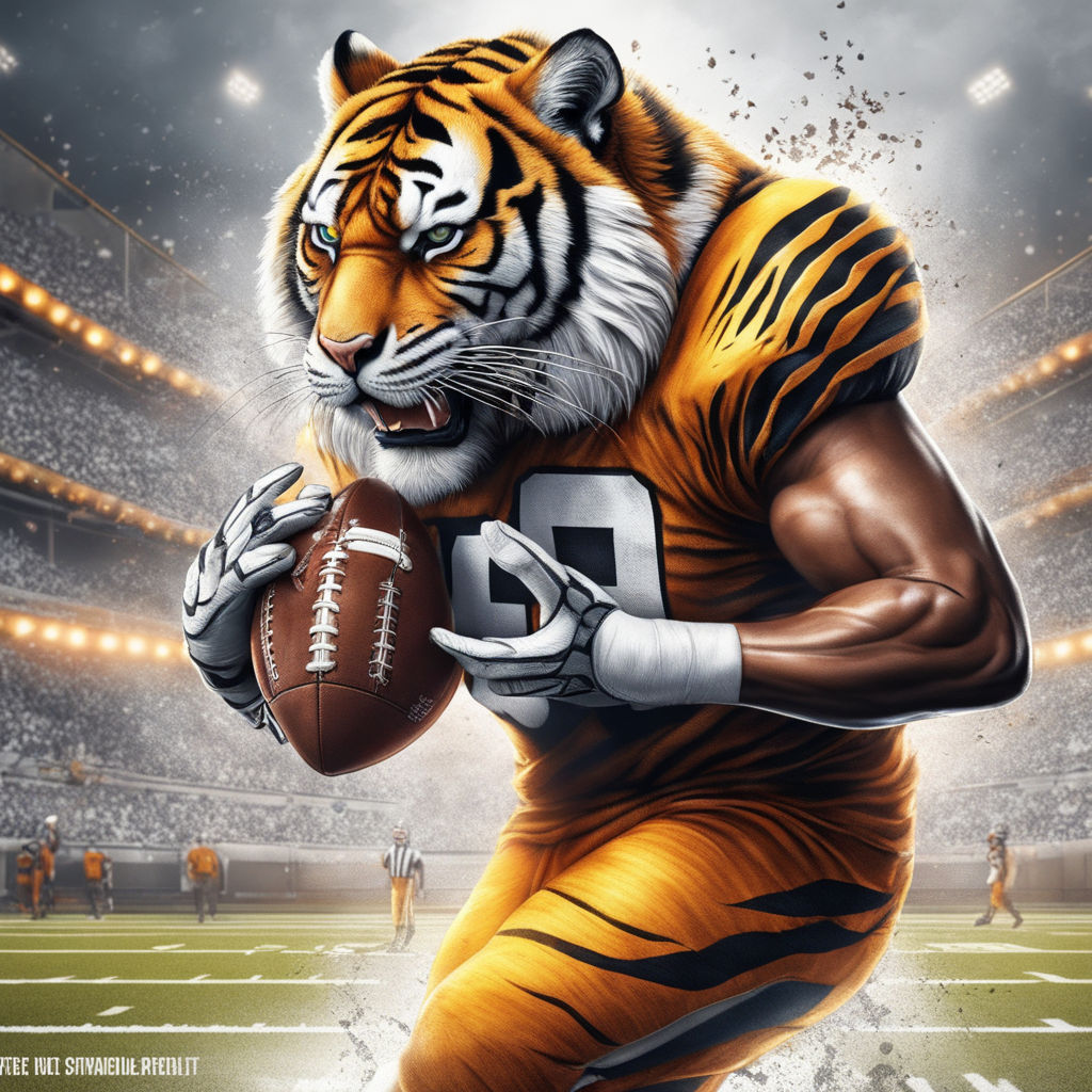 bengal tiger wearing a football helmet and shoulder pads - Playground AI