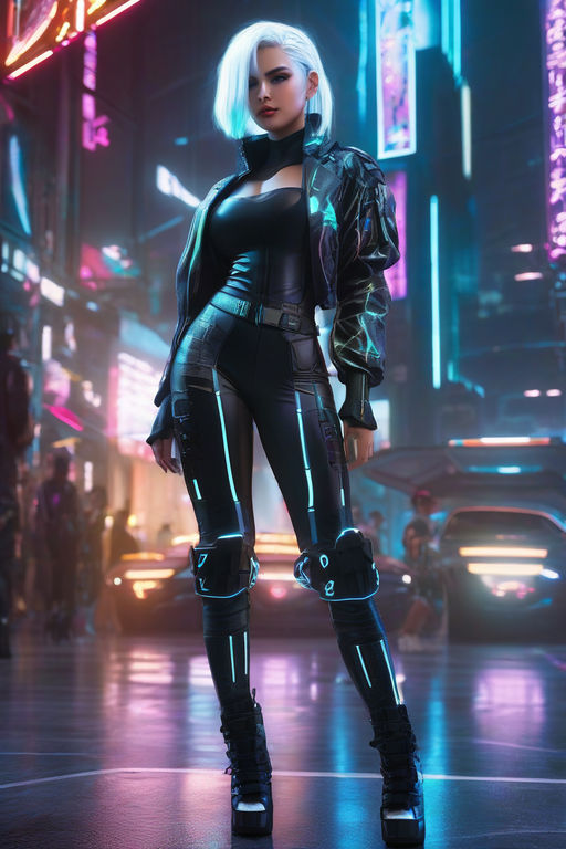 beautiful female assassin wearing cyberpunk clothing