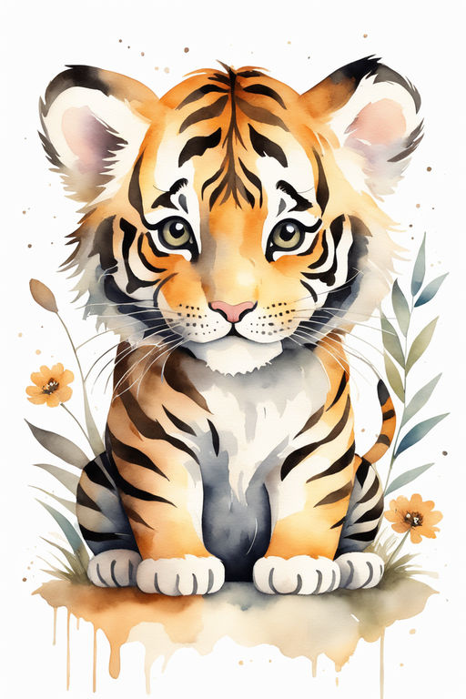 Tiger Family Watercolor Illustration Tiger Portrait Father Tiger Cub Stock  Illustration by ©inna73 #489391576