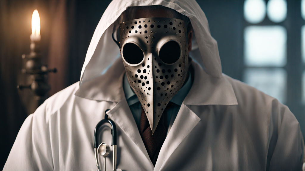 Prompt: doctor in a lab coat using the traditional medieval mask of the Black plague, ultrarrealistic, 8k