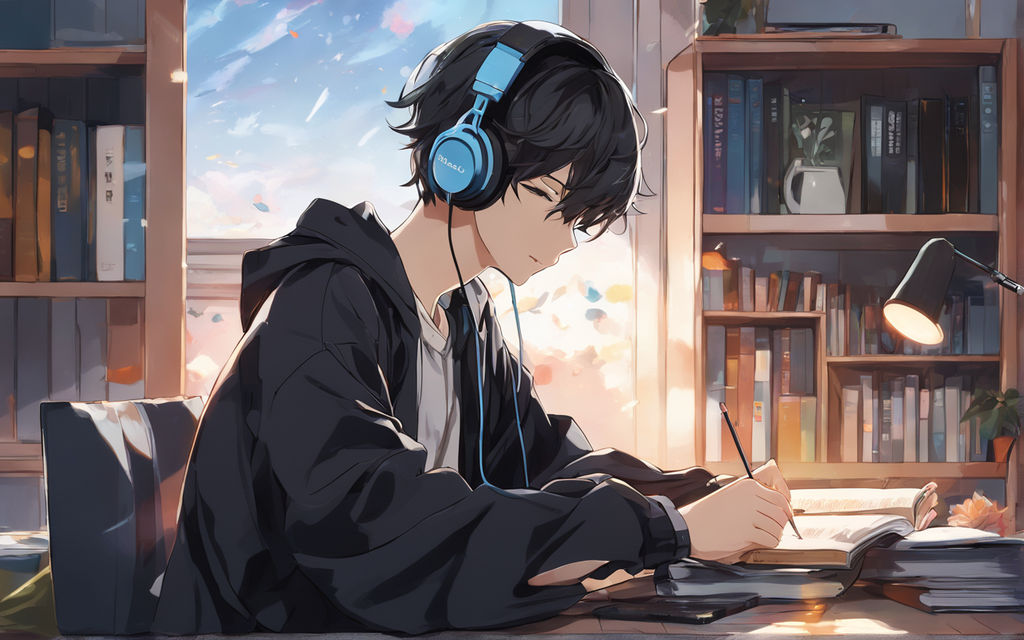 anime boy with headphones