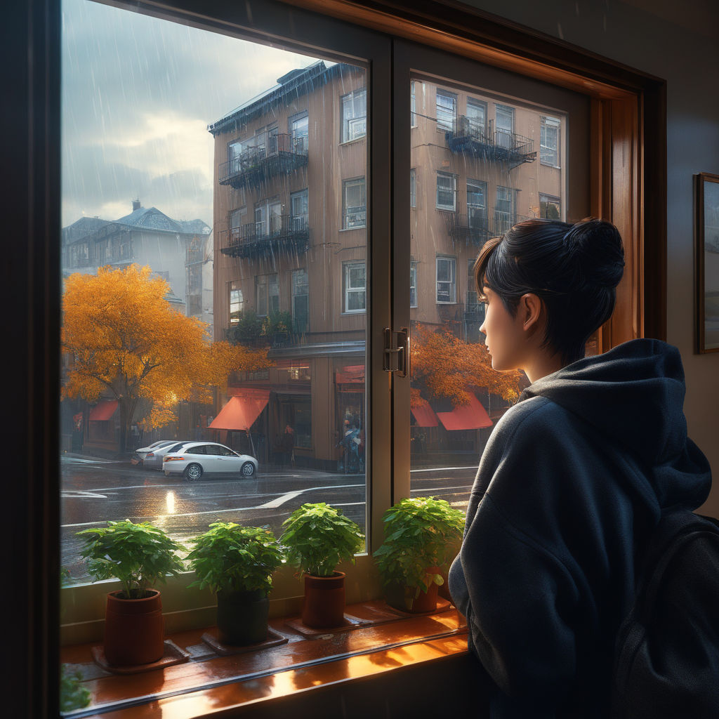 Premium Photo | Anime guy sits and looks out the window