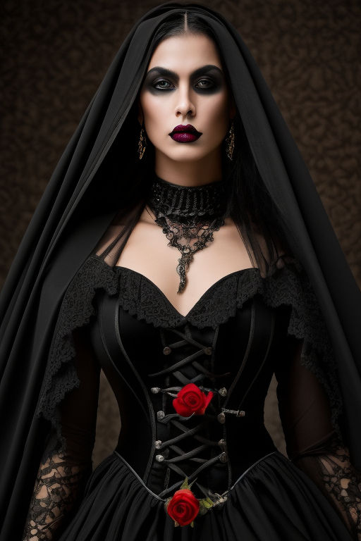 Black Lace Vampire Style Gothic Dress With Edwardian Corset