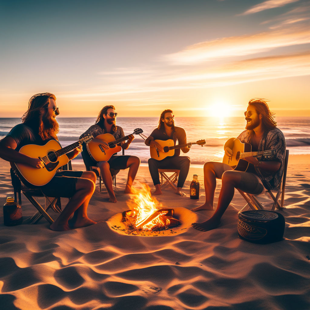 Summer Friends Around a Beach Campfire