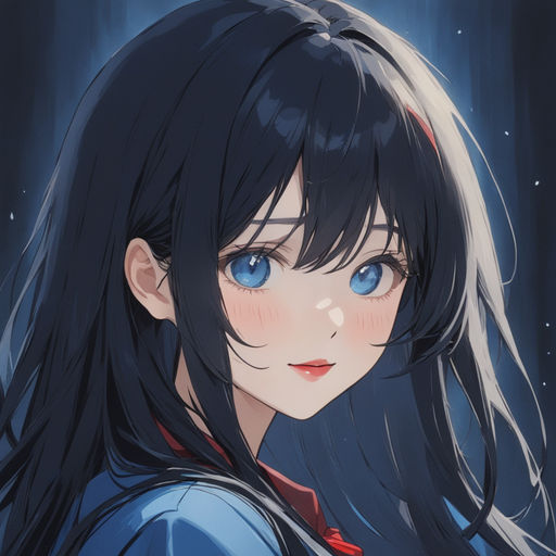 Deep dark blue haired wave anime woman with deep blue eyes - Playground