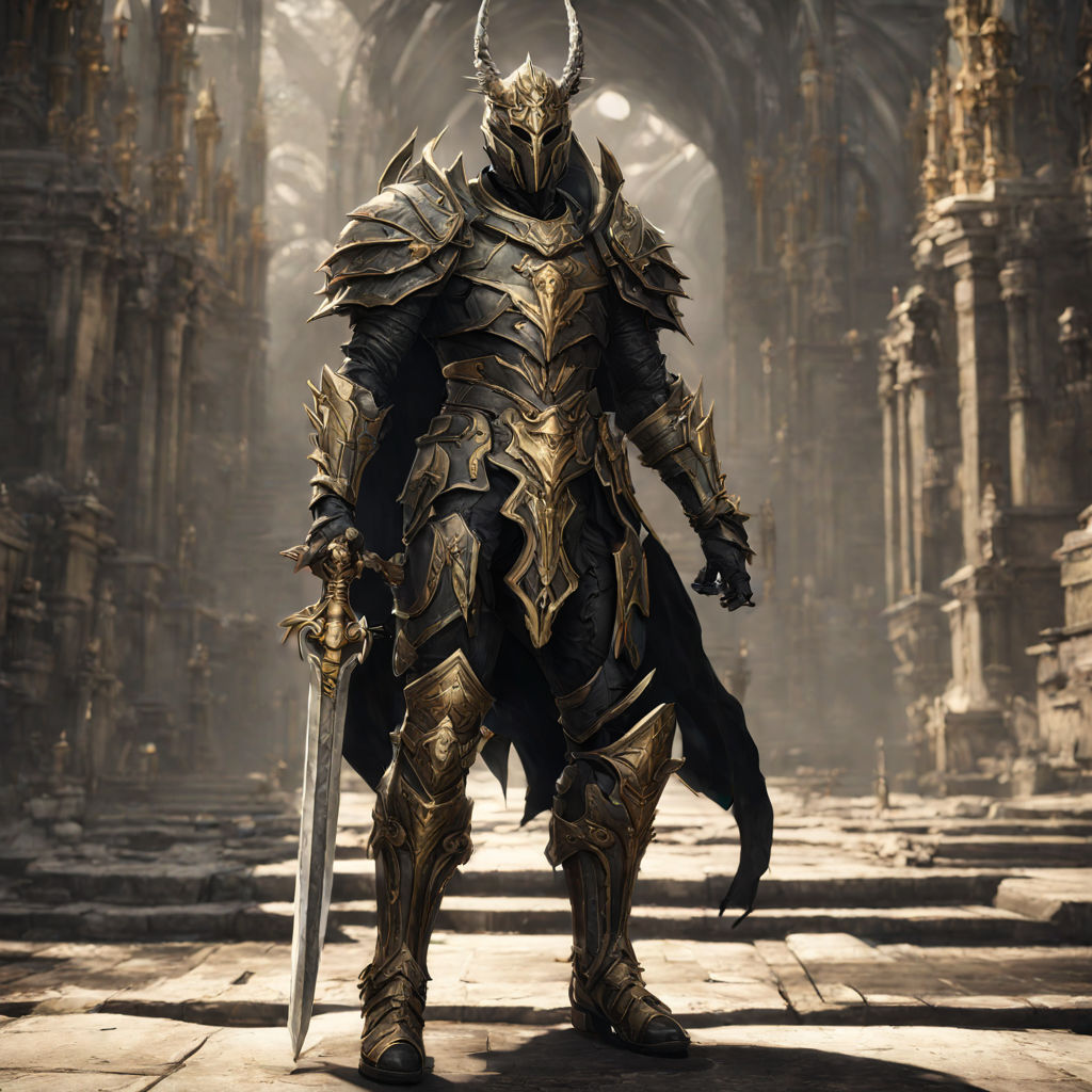 infinity blade concept art, armor, black and gold