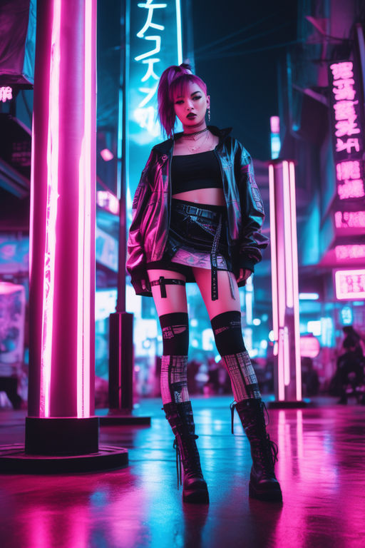 Tokyo Cyberpunk Streetwear Styles w/ Pink Hair, Killstar Harness