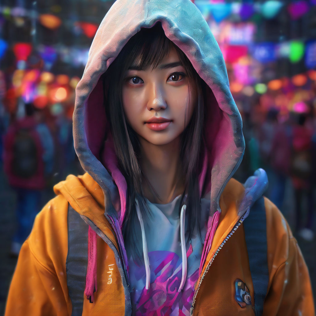 illustration poster gamer girl with neon colors and a jacket with