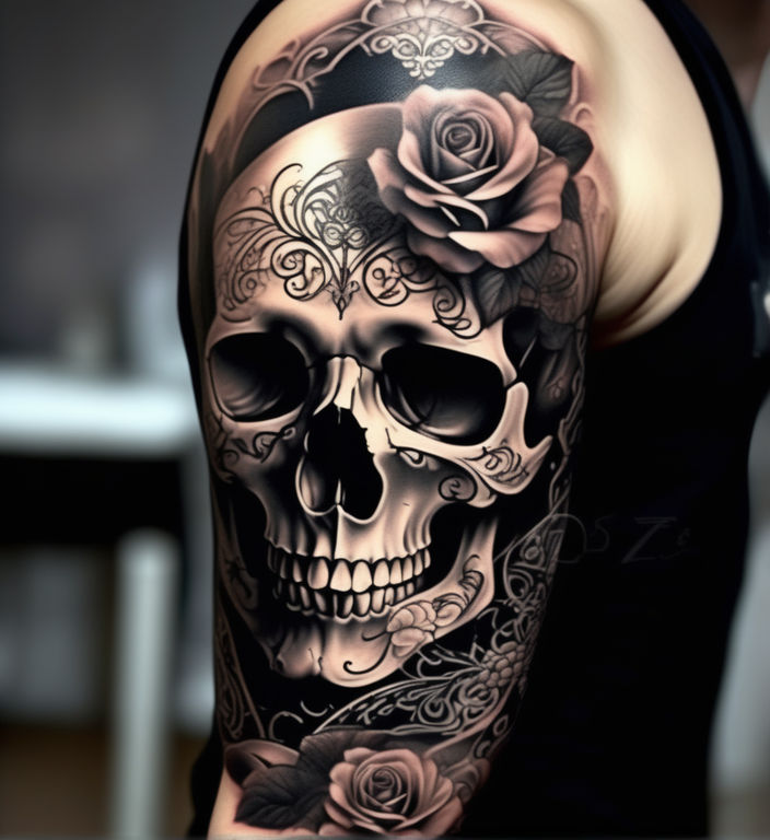 Skull Neck Tattoo by Bird Tattoo