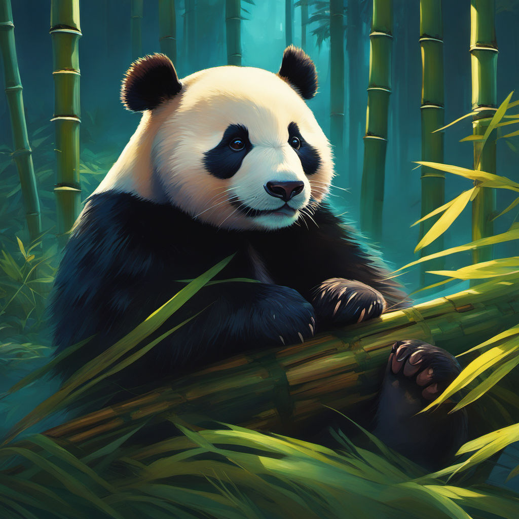 A playful panda, happily munching on bamboo, in a cute and cheerful art  style, with a moderate level of detail. sticker, joyful, vibrant colors,  cartoonish style, vector, contour, white background