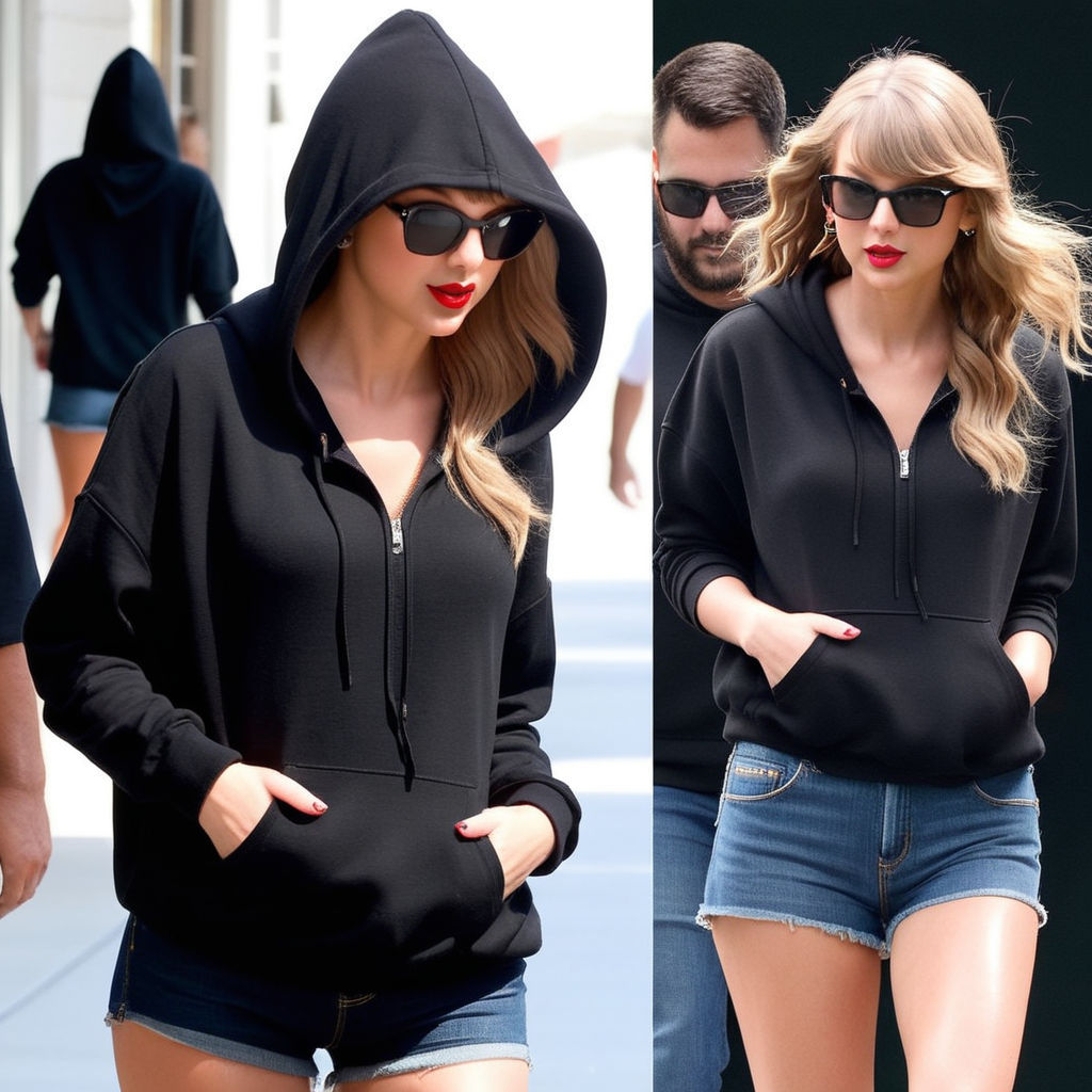 smaller boobs and wearing a black zip up hoodie. She looks lost