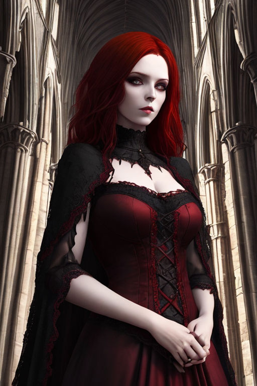 portrait of a beautiful red haired girl wearing Gothic inspired Victorian  era clothes. vampire or historical romance era Stock Photo - Alamy