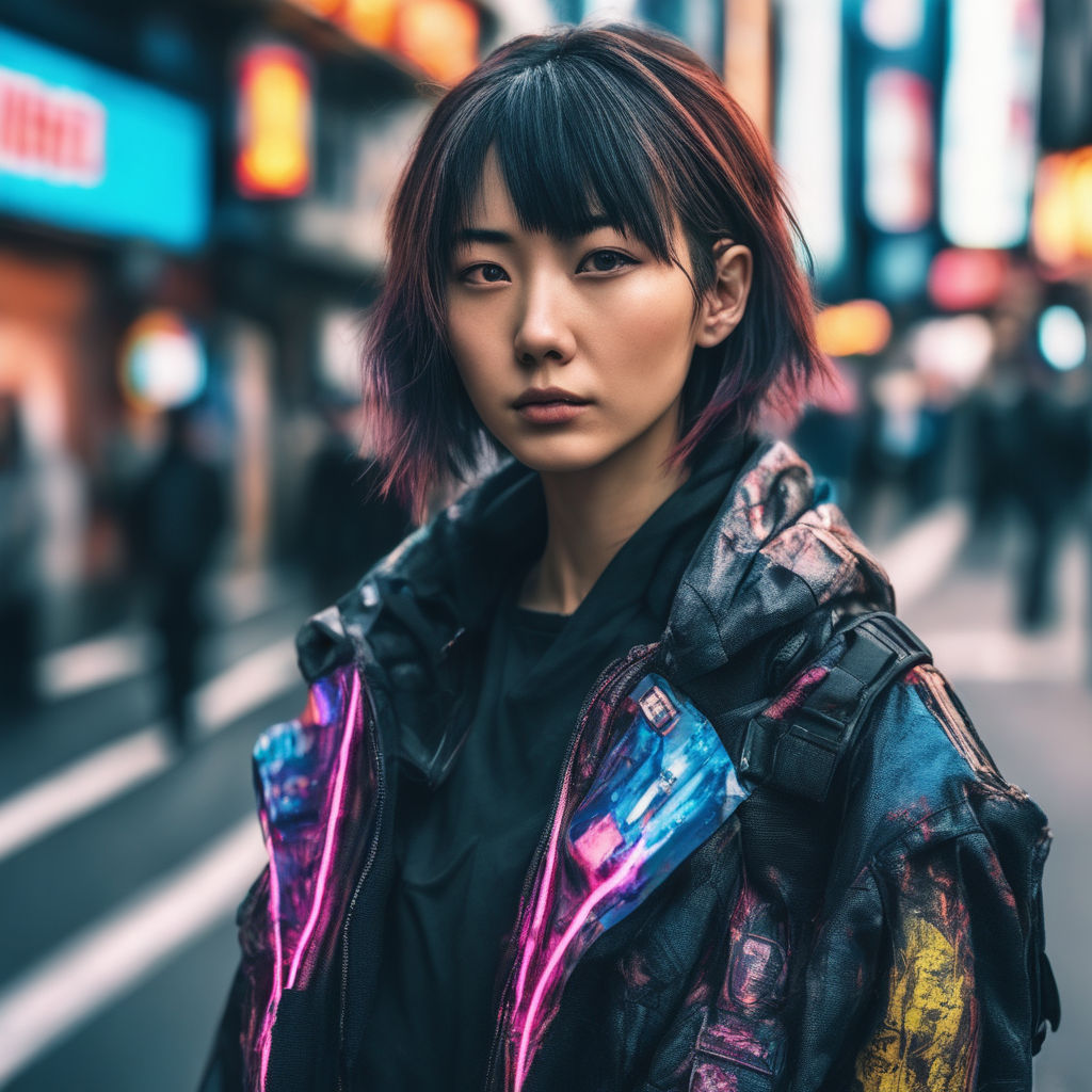 Portrait of a Japanese woman, wearing a futuristic