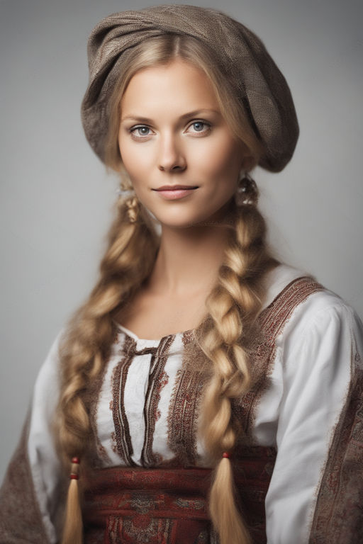 Beautiful blonde Ukrainian girl with blue eyes in folk clothing