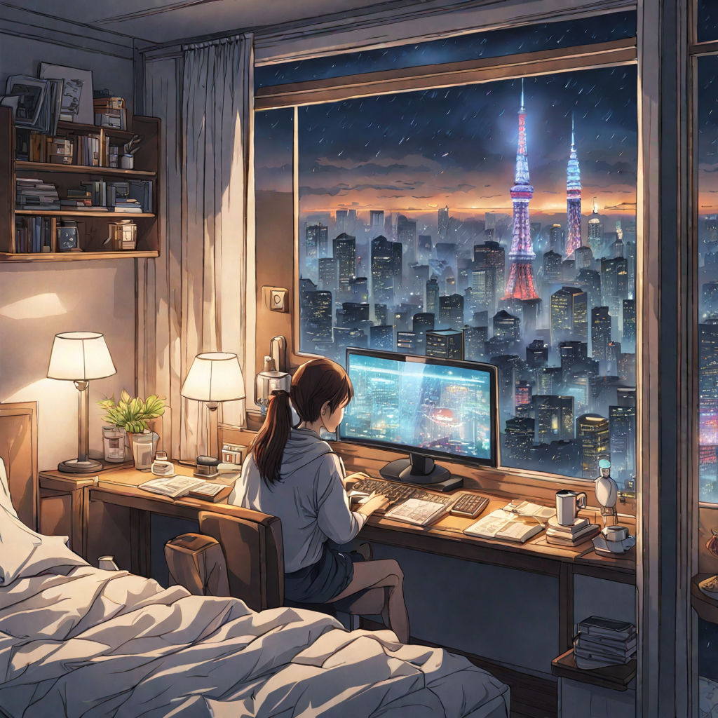 Anime, Room, Computer, Night, HD wallpaper