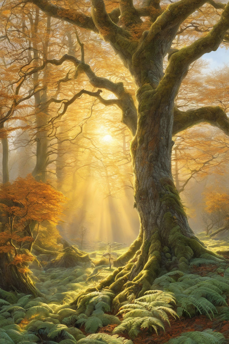 beautiful anime painting of a magical forest, daytime,, Stable Diffusion