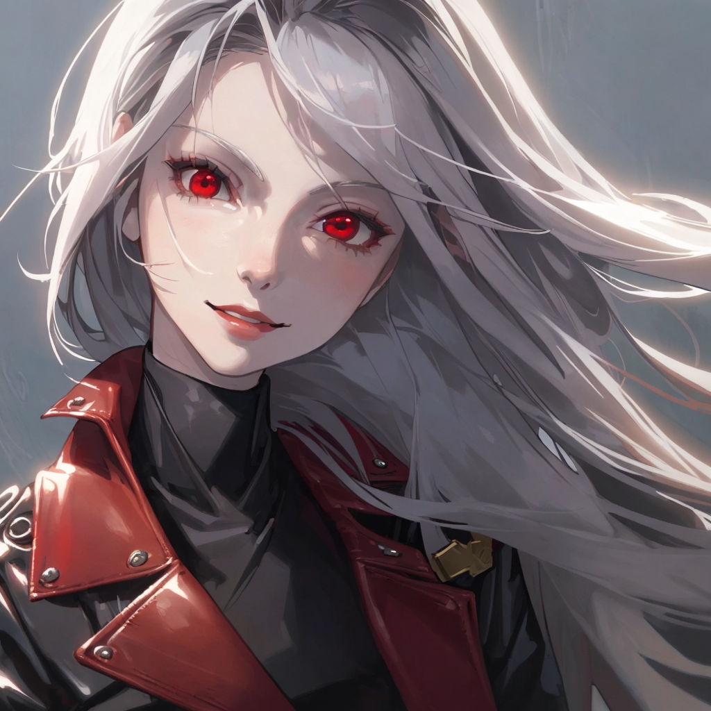 vampire anime girl with silver hair and red eyes