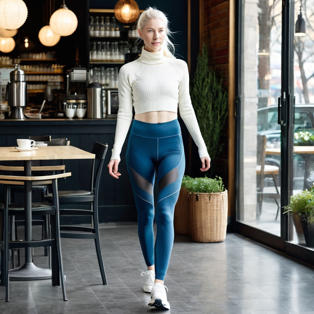 Elegant blonde Thin Woman in thight White See through leggings - Playground
