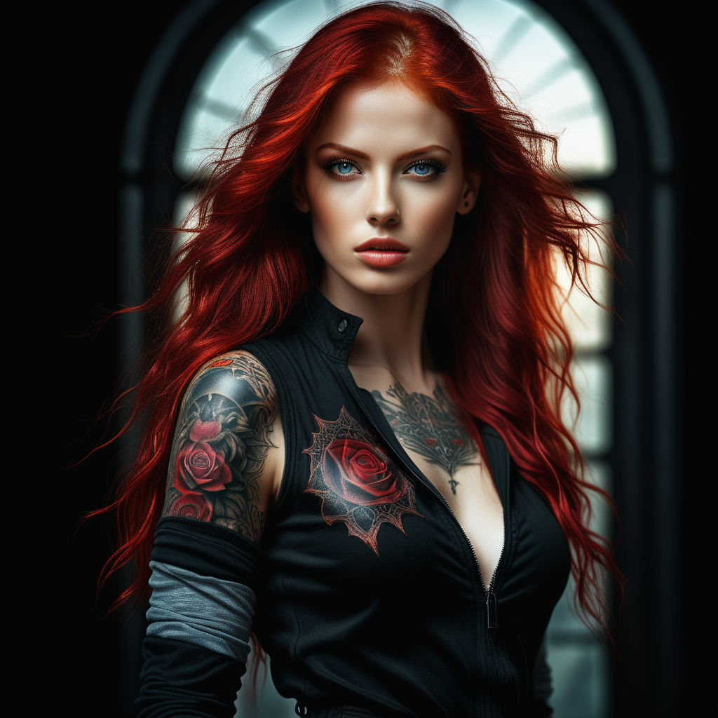 Beautiful Women with Red Hair and Tattoos