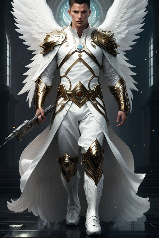 Archangel male character, fully armoured and using a delightful