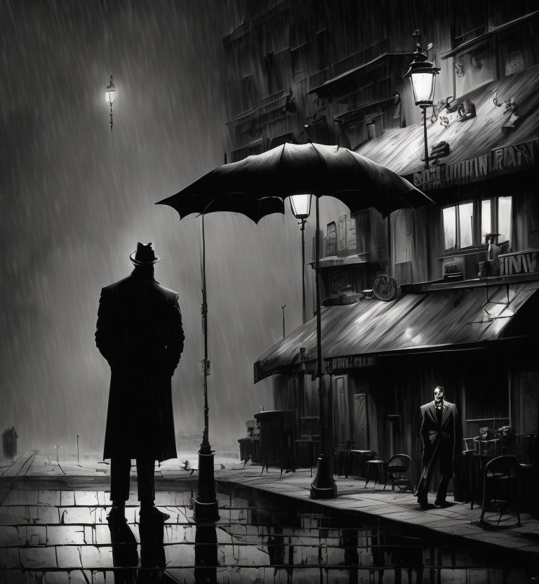 Film noir scene - a man in the rain Stock Illustration