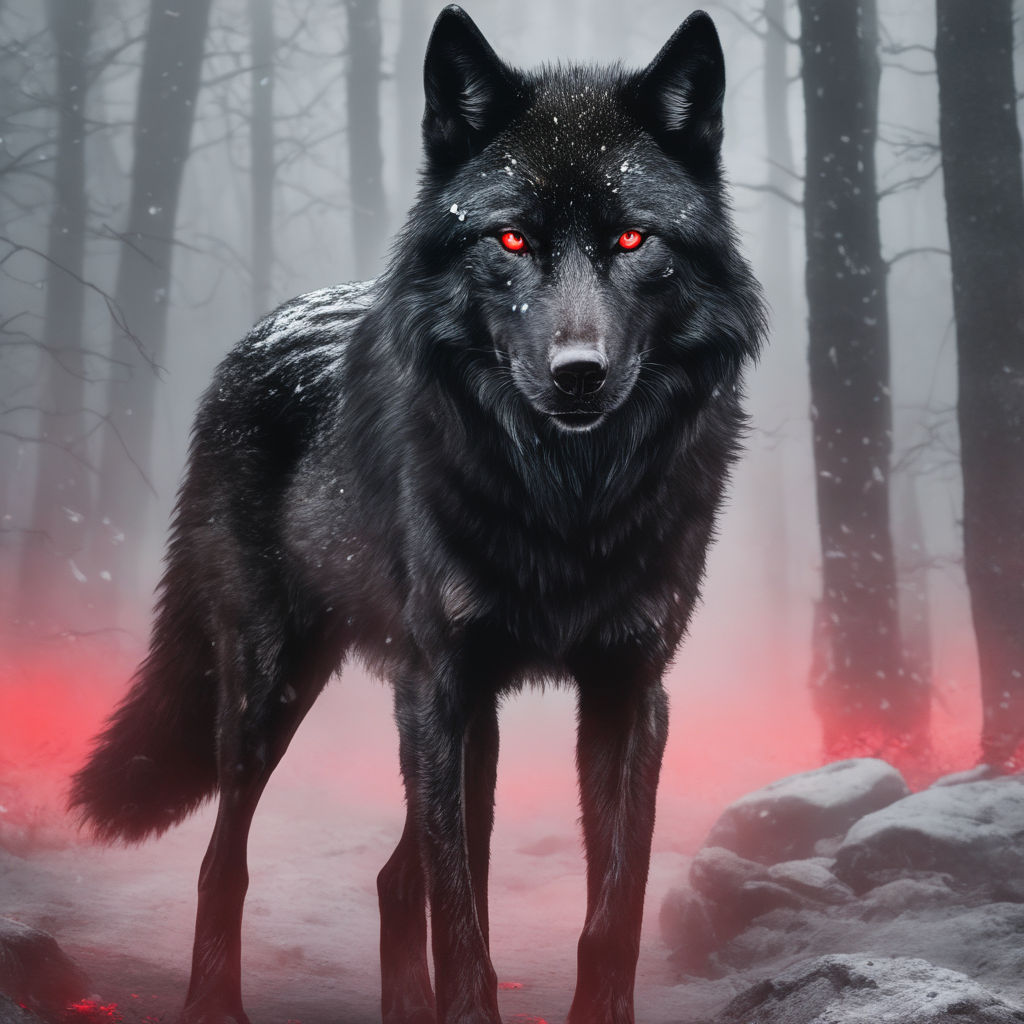 black alpha wolf with red eyes