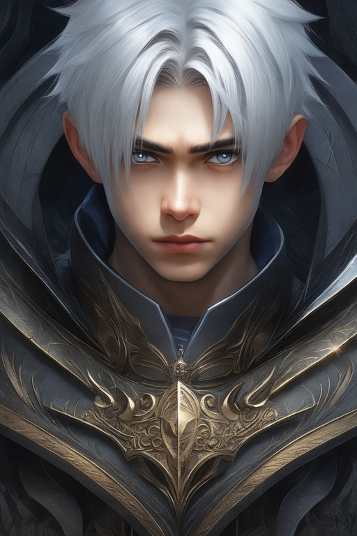 AI Image Generator: Manga artstyle, skinny and tall pale white elf male,  long curly silver hair, no beard, a dark brown longsleeved tunic with grey  embroidments, a bison hide as a cape,