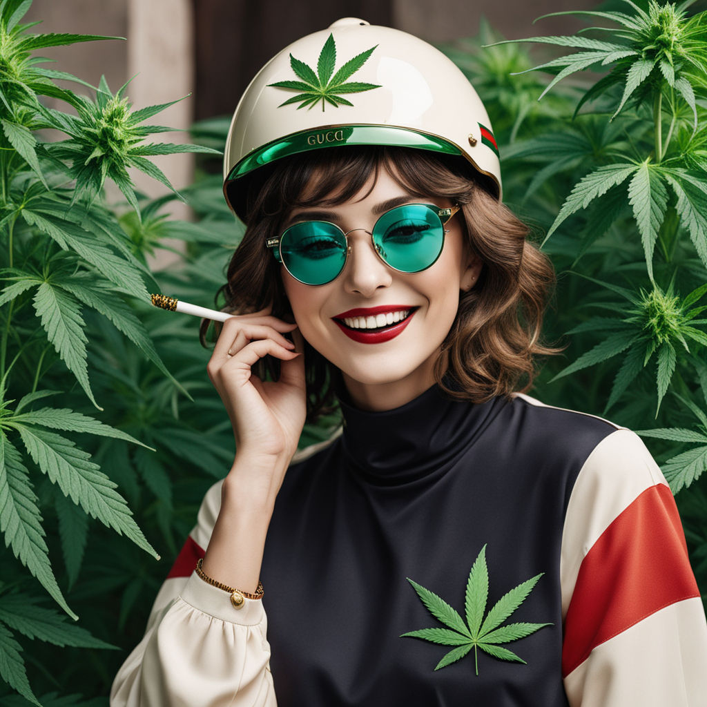 fashion smile tomboy wearing a cannabis helmet gucci - Playground