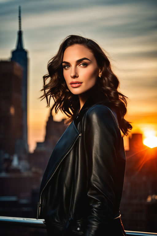 Prompt: beautiful woman, 20 years-old, resemble Gal Gadot, new york city, sunset, modelcore