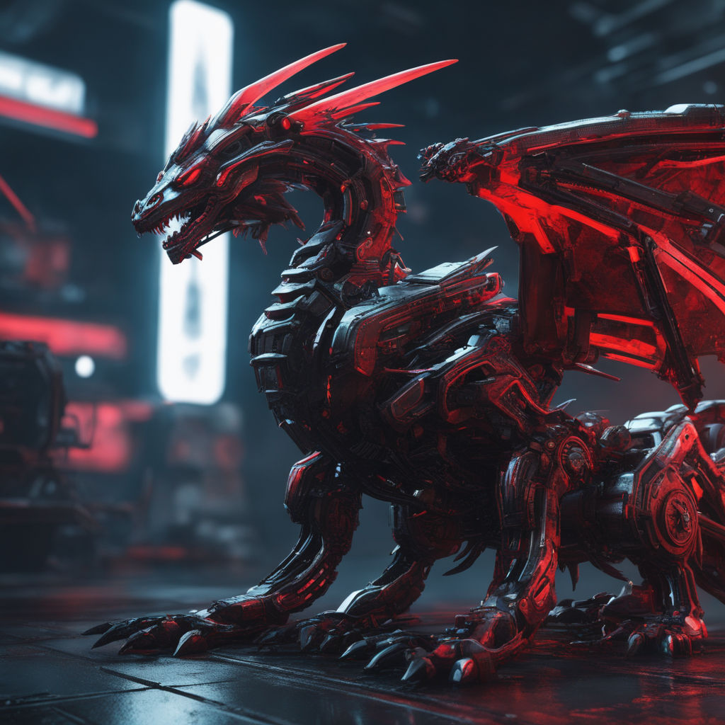 Red dragon robotic figure painting HD wallpaper