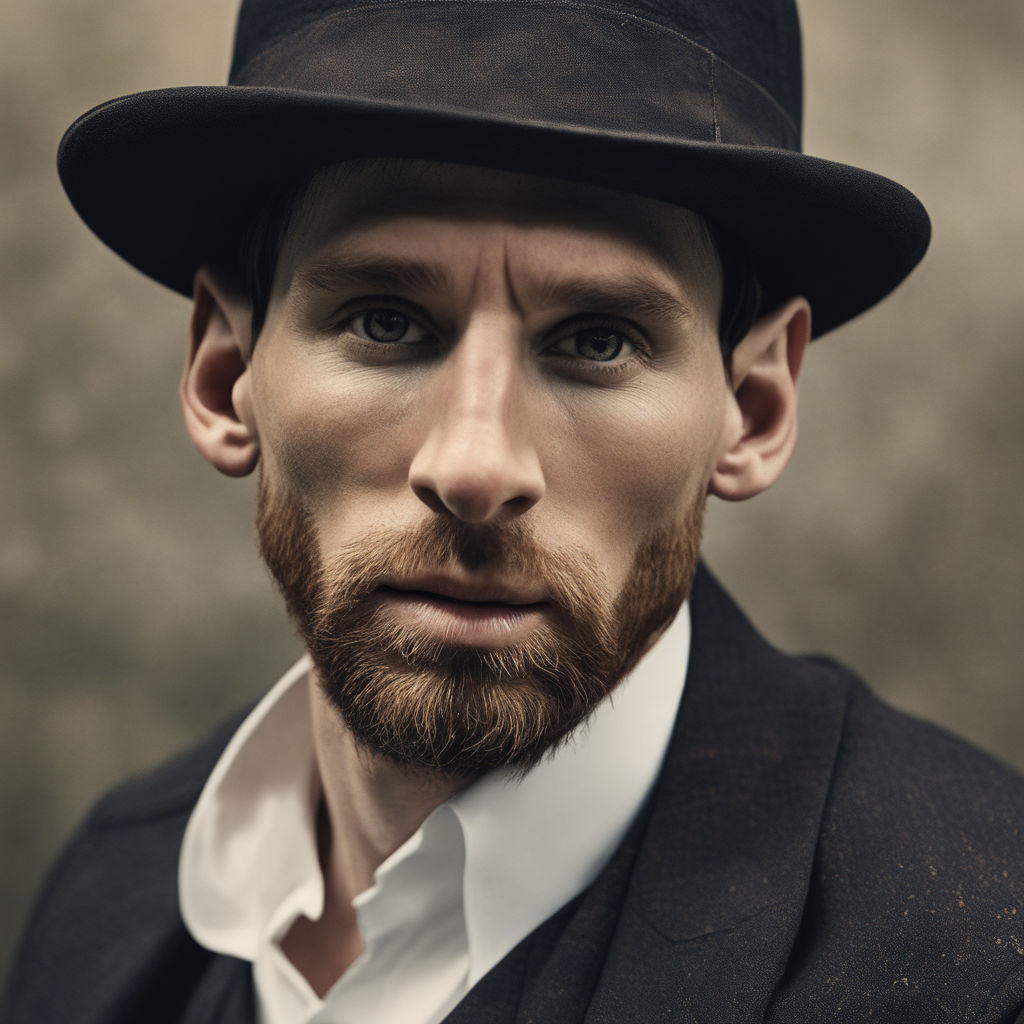 messi as oppenheimer wearing a hat in a christopher nolan movie