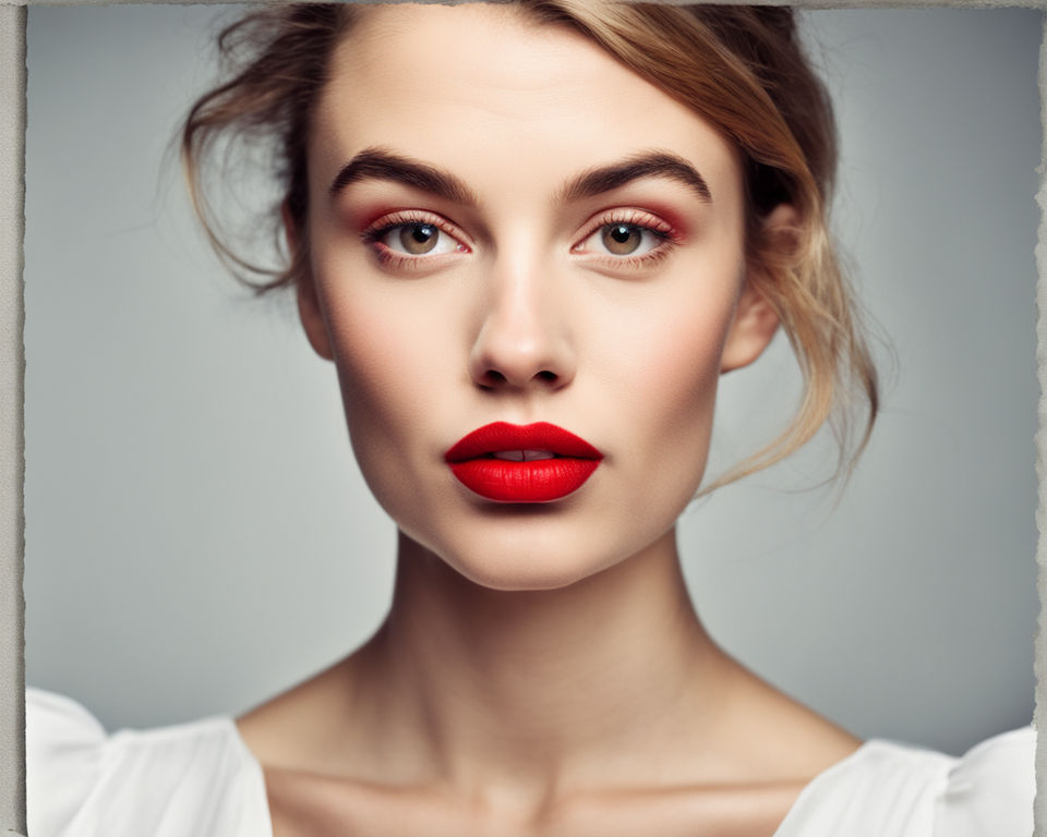 Beautiful blindfolded woman with red lipstick by Mendelex Photography