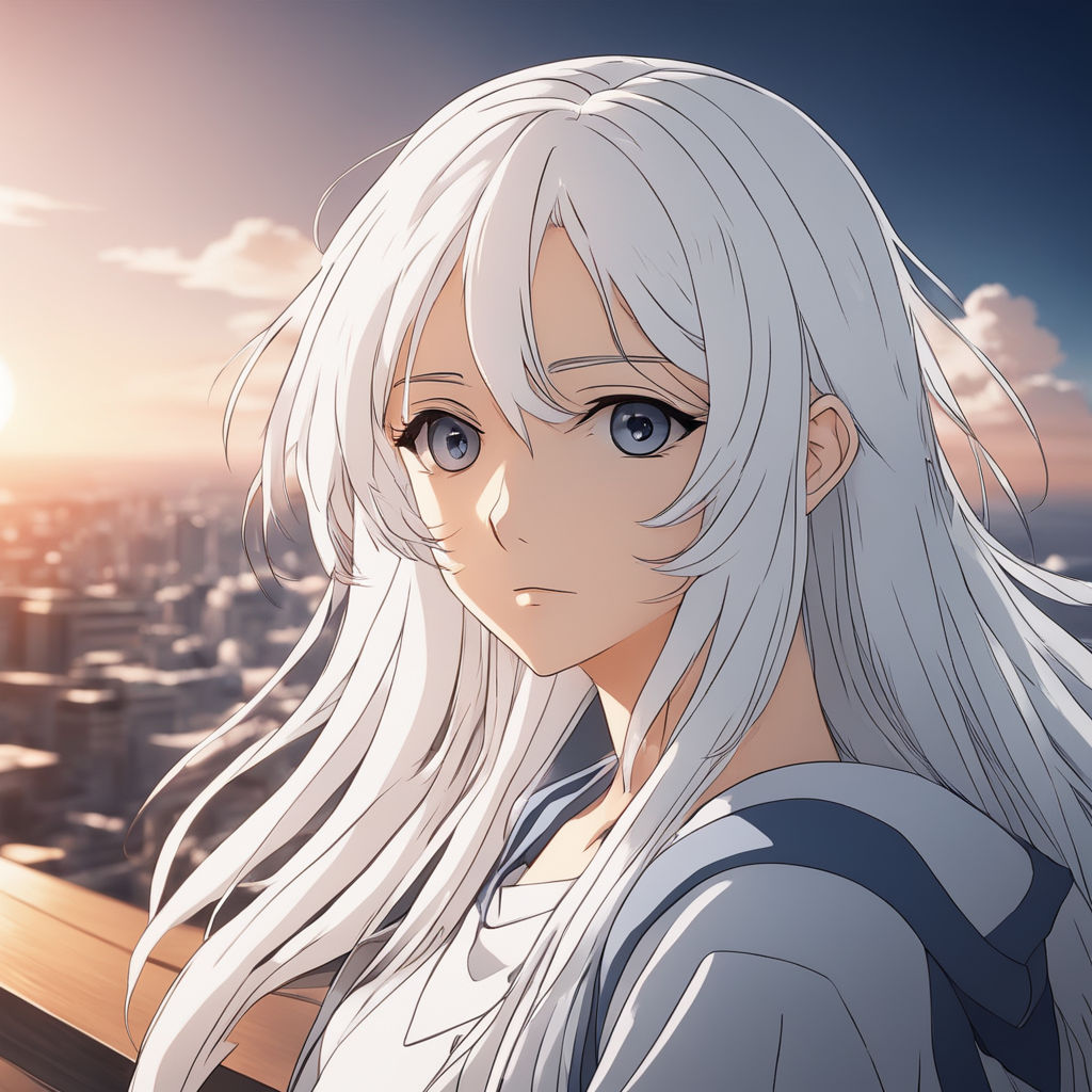 girl beautiful anime style white hair - Playground