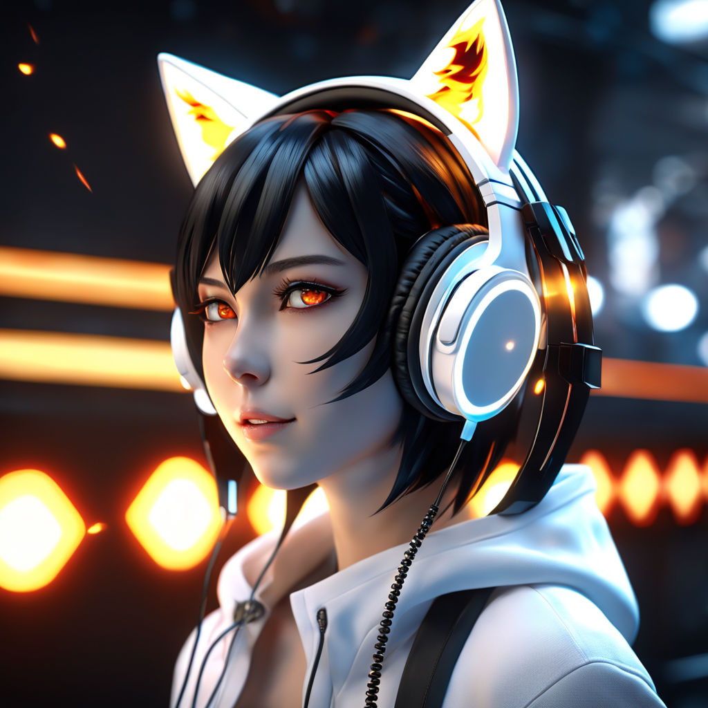 anime girl render headphones