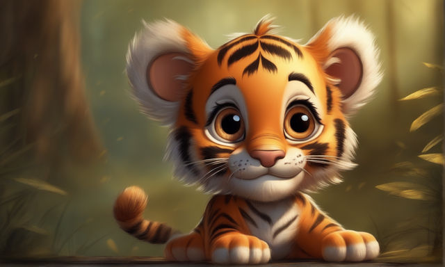 adorable cutie baby tiger with huge eyes acrtoon, hyperealistic, kawaii,  watercolor, savanah background - AI Generated Artwork - NightCafe Creator