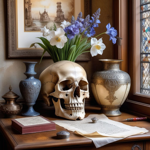 Floral Skull Art: A Surreal and Vintage Still Life