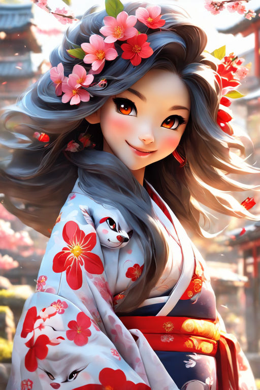 Blue Eyes Anime Girl Kimono Glance Background 4K HD Anime Girl