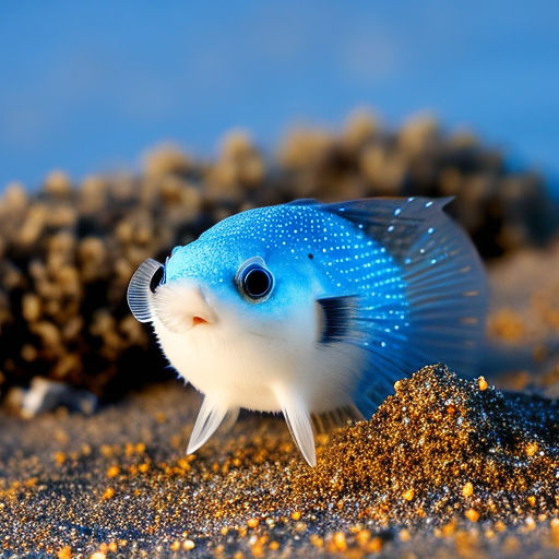 Grumpy blue candy pufferfish with glasses pokemon from the front