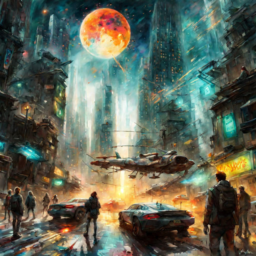 Cyberpunk streets illustration, futuristic city, dystoptic artwork