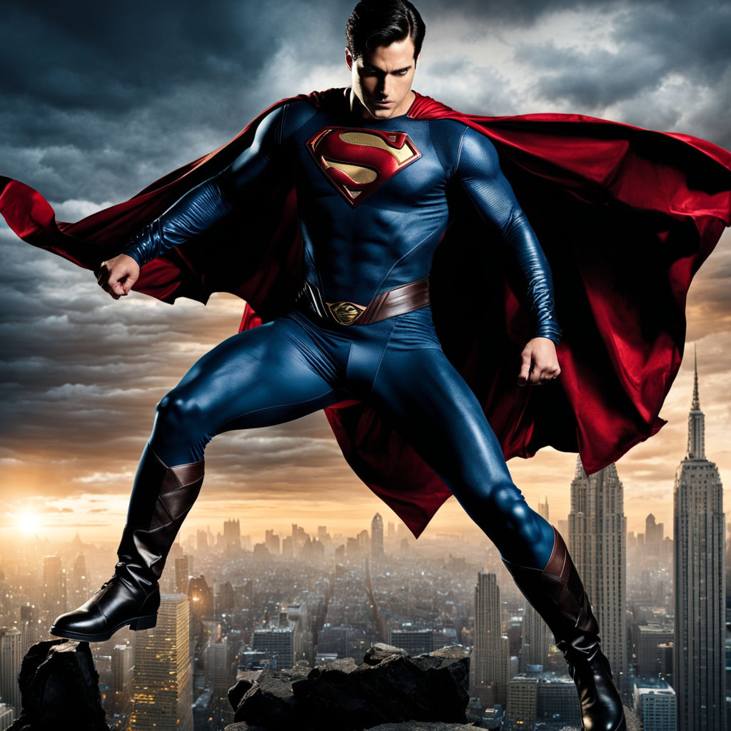 highly visible and coherent rip and burn damage throughout exterior of  Superman costume