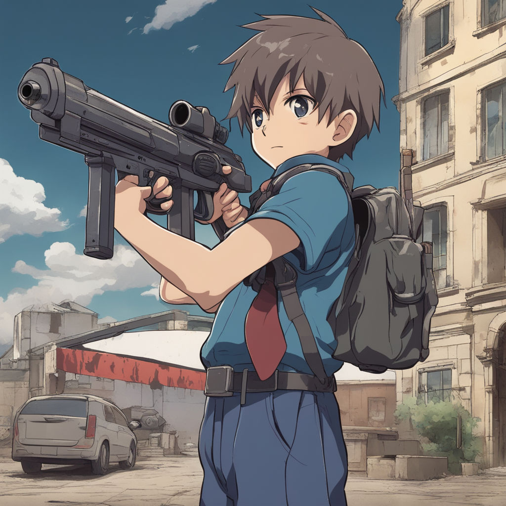 anime boy with machine gun